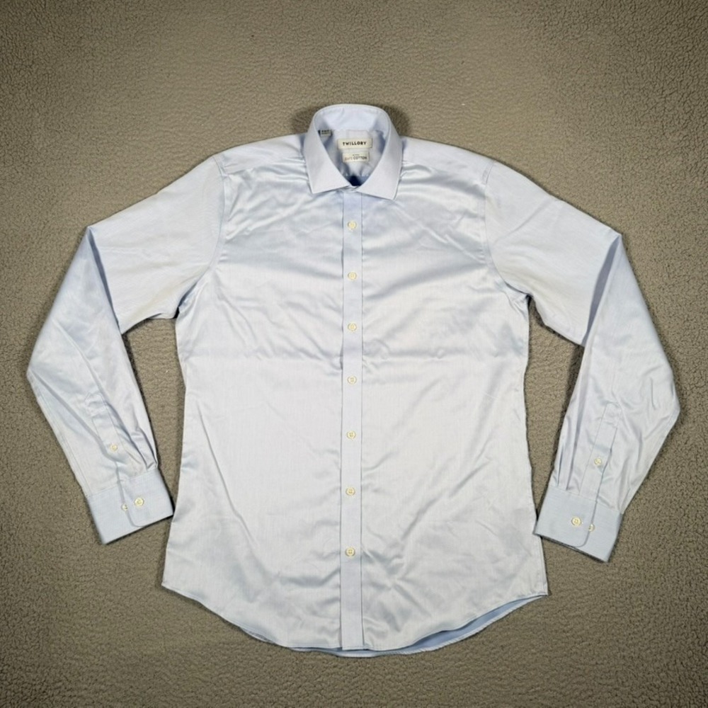 Twillory Shirt Mens 16 36/37 Blue Button Up Preppy Dress Safe Cotton Non Iron